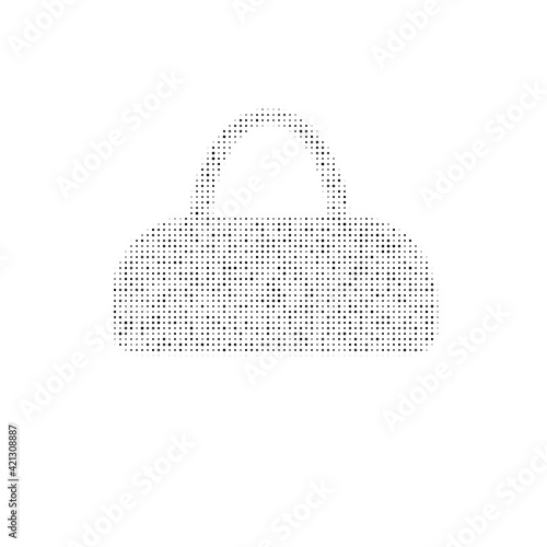 The sports bag symbol filled with black dots. Pointillism style. Vector illustration on white background