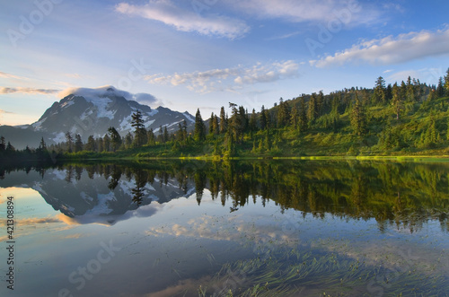 USA  Washington State. Mount Shuksan from Picture Lake  North Cascades.
