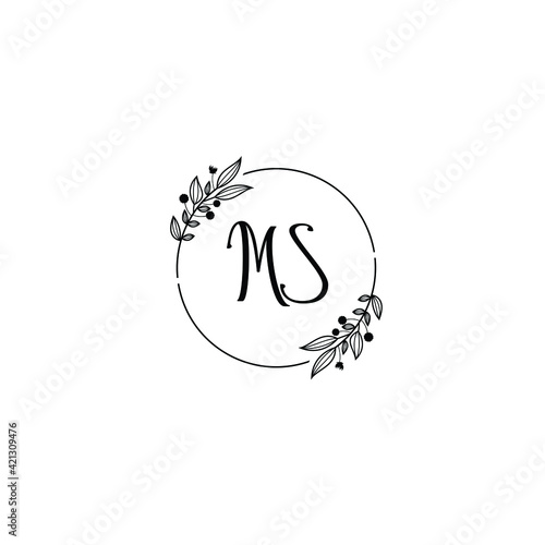 MS initial letters Wedding monogram logos  hand drawn modern minimalistic and frame floral templates