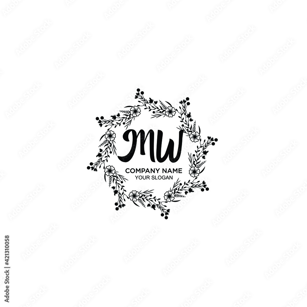 MW initial letters Wedding monogram logos, hand drawn modern minimalistic and frame floral templates