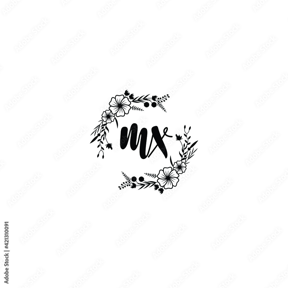 MX initial letters Wedding monogram logos, hand drawn modern minimalistic and frame floral templates