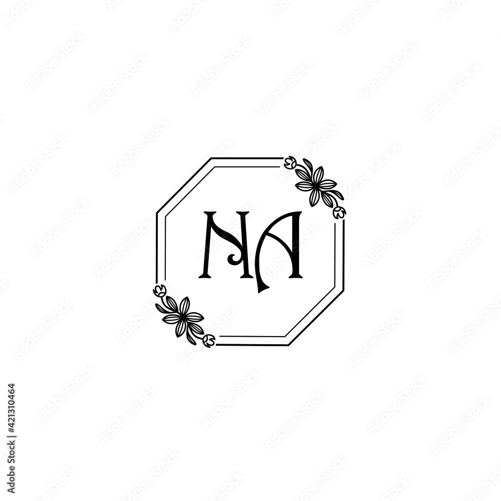 NA initial letters Wedding monogram logos, hand drawn modern minimalistic and frame floral templates