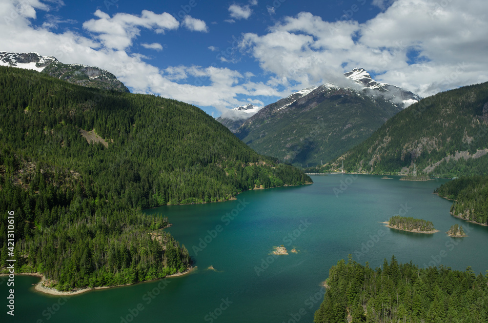 USA, Washington State. Diablo Lake and Davis Peak, North Cascades.