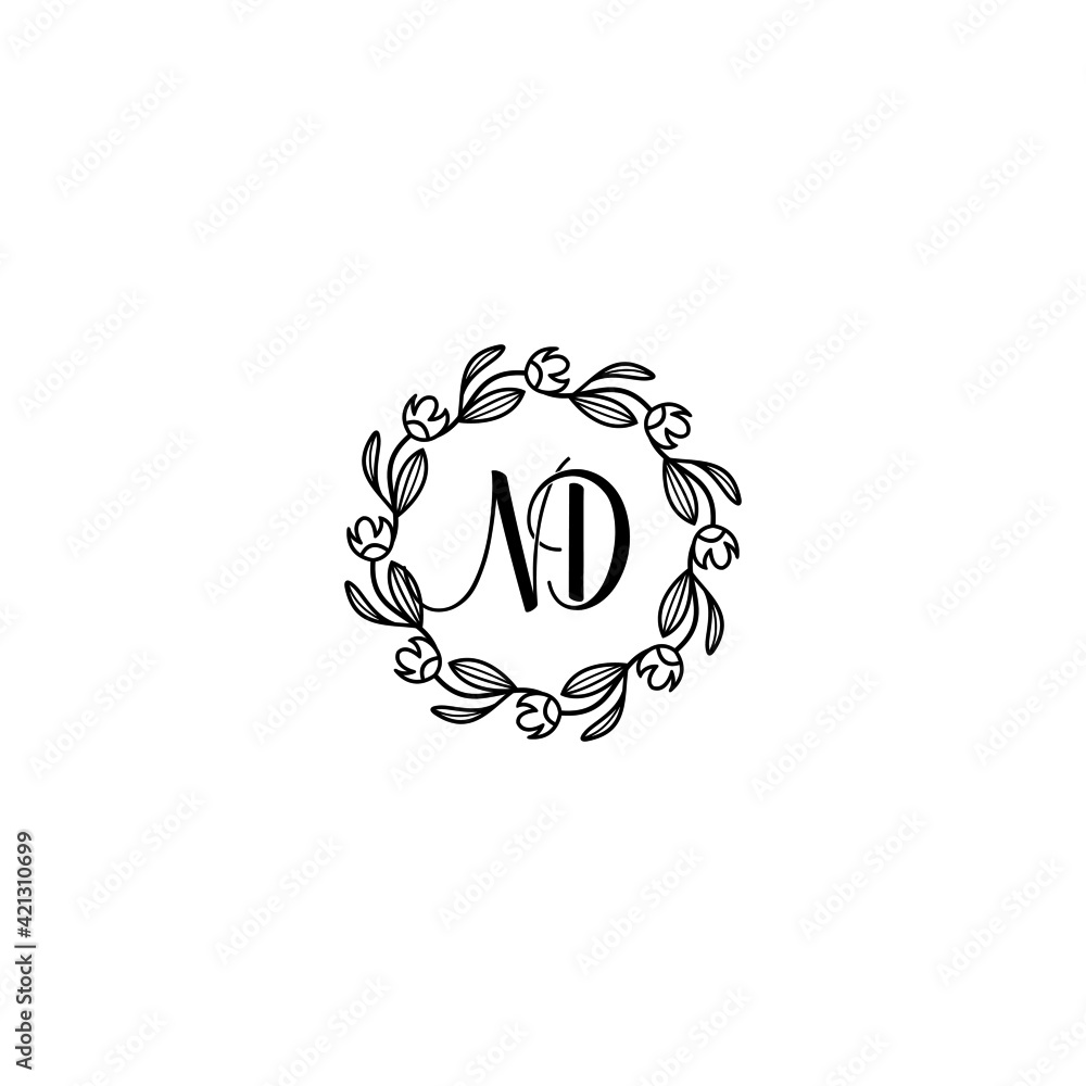 ND initial letters Wedding monogram logos, hand drawn modern minimalistic and frame floral templates ND initial letters Wedding monogram logos, hand drawn modern minimalistic and frame floral templates