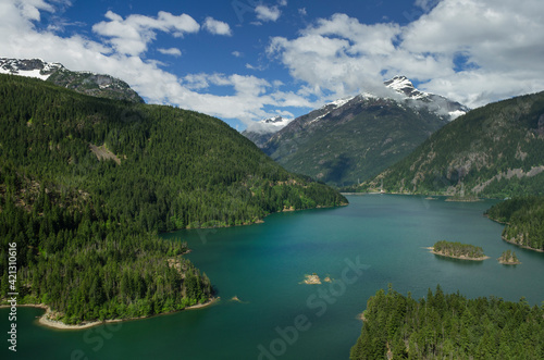 USA, Washington State. Diablo Lake and Davis Peak, North Cascades.