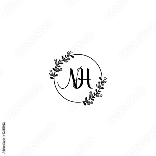 NH initial letters Wedding monogram logos, hand drawn modern minimalistic and frame floral templates © saturnus