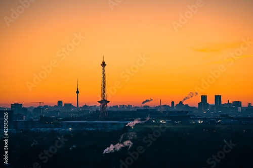 Photography the skyline and downtown of the city berlin during sunrise