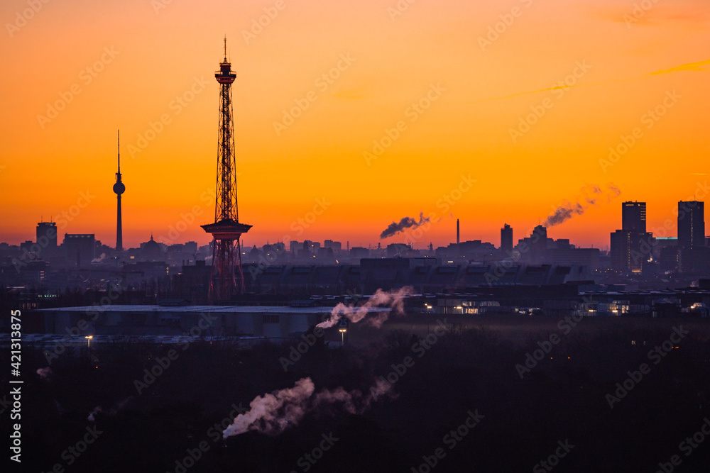 skyline of berlin during sunrise