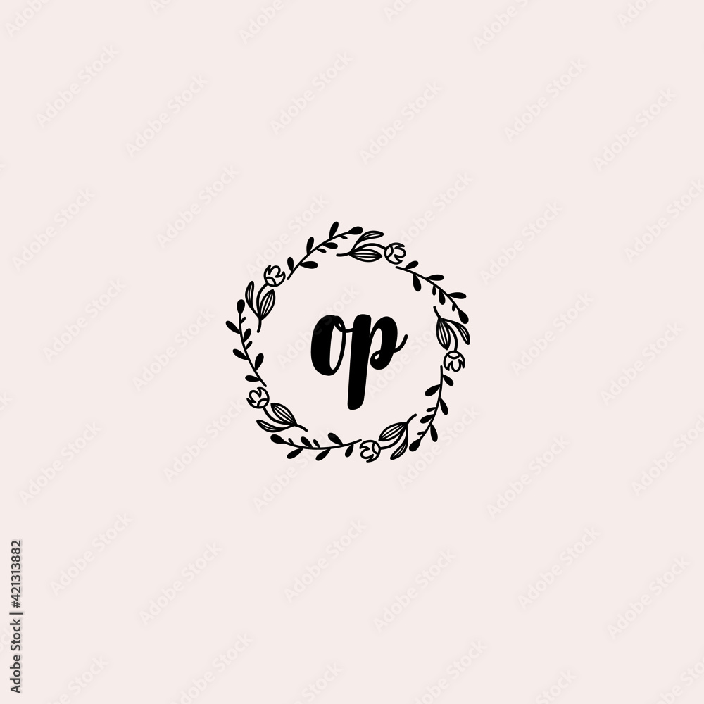 OP initial letters Wedding monogram logos, hand drawn modern minimalistic and frame floral templates OP initial letters Wedding monogram logos, hand drawn modern minimalistic and frame floral templates