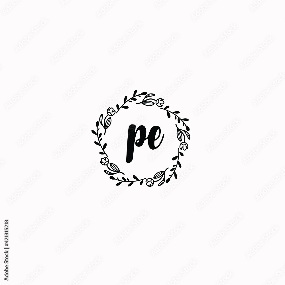 PE initial letters Wedding monogram logos, hand drawn modern minimalistic and frame floral templates PE initial letters Wedding monogram logos, hand drawn modern minimalistic and frame floral templates