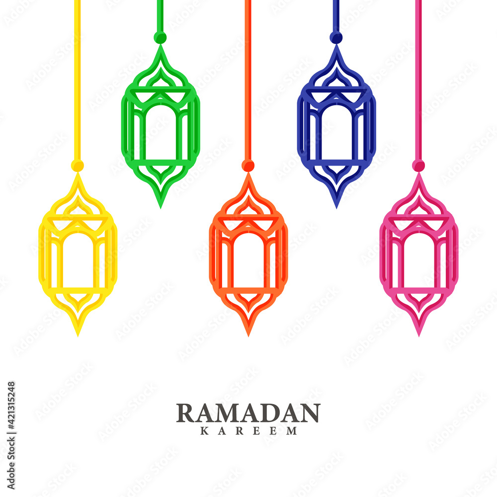 Colorful line art lantern design vector on white background