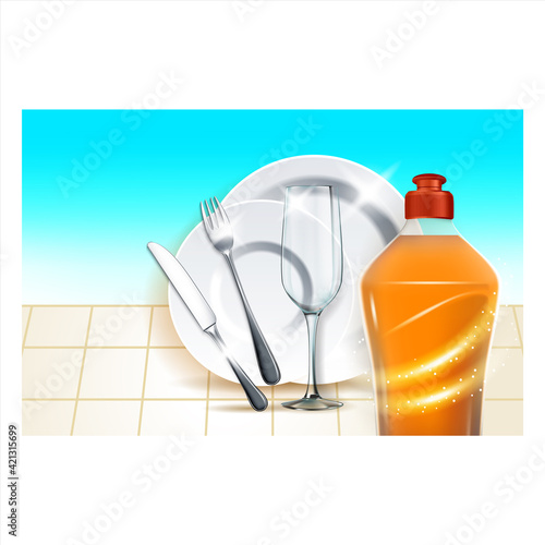 Dishwasher Detergent Advertising Banner Vector Illustration Realistic