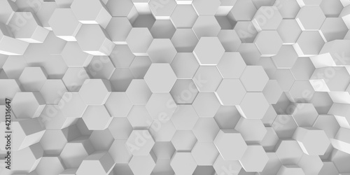 Abstract white geometric hexagon background