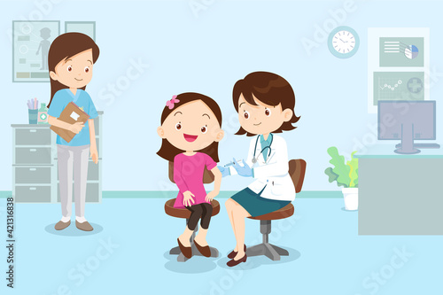 doctor injection vaccine for children girl in hospital