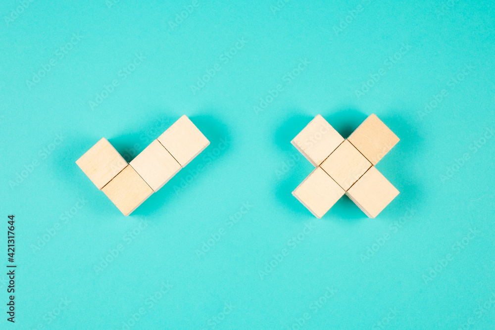 Correct and Incorrect Wood Cubes Sign Correct and Incorrect Wood Cubes Sign