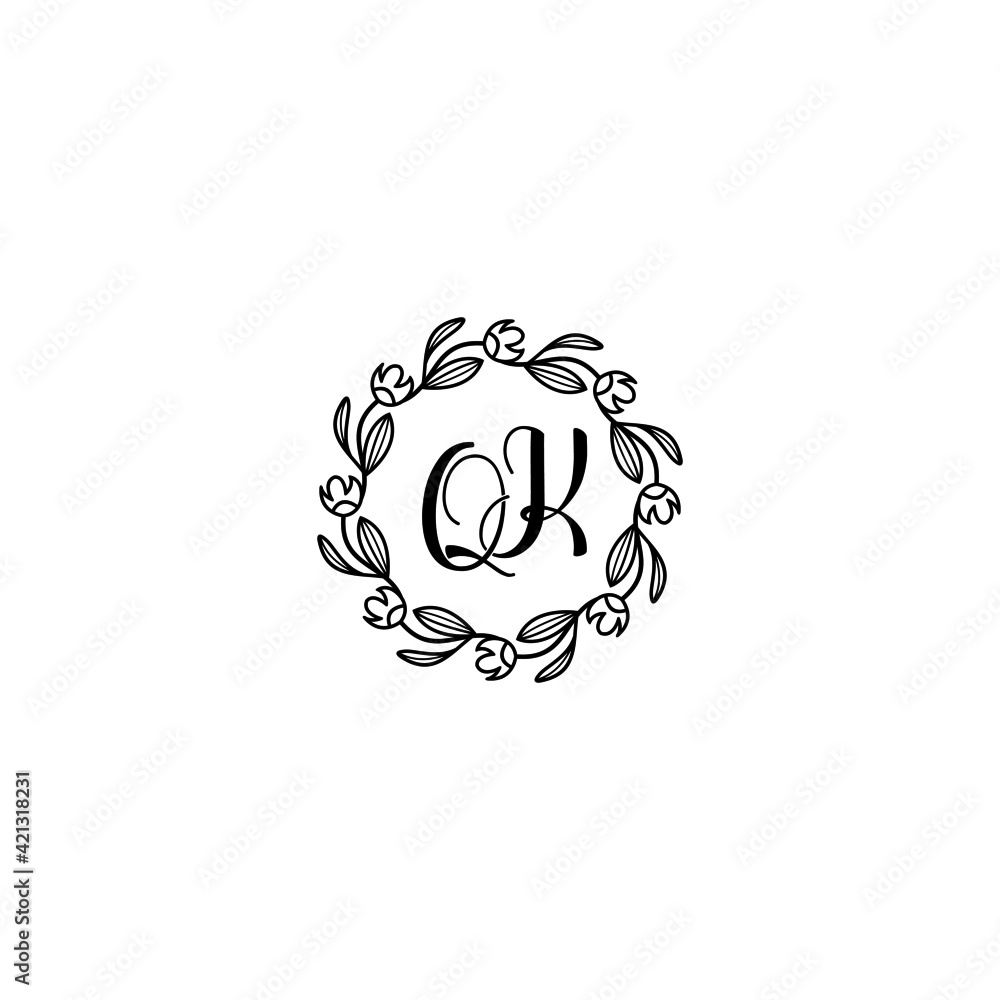 QK initial letters Wedding monogram logos, hand drawn modern minimalistic and frame floral templates QK initial letters Wedding monogram logos, hand drawn modern minimalistic and frame floral templates