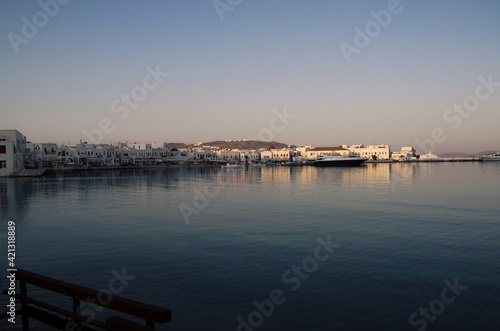 Mykonos harbor at dawn