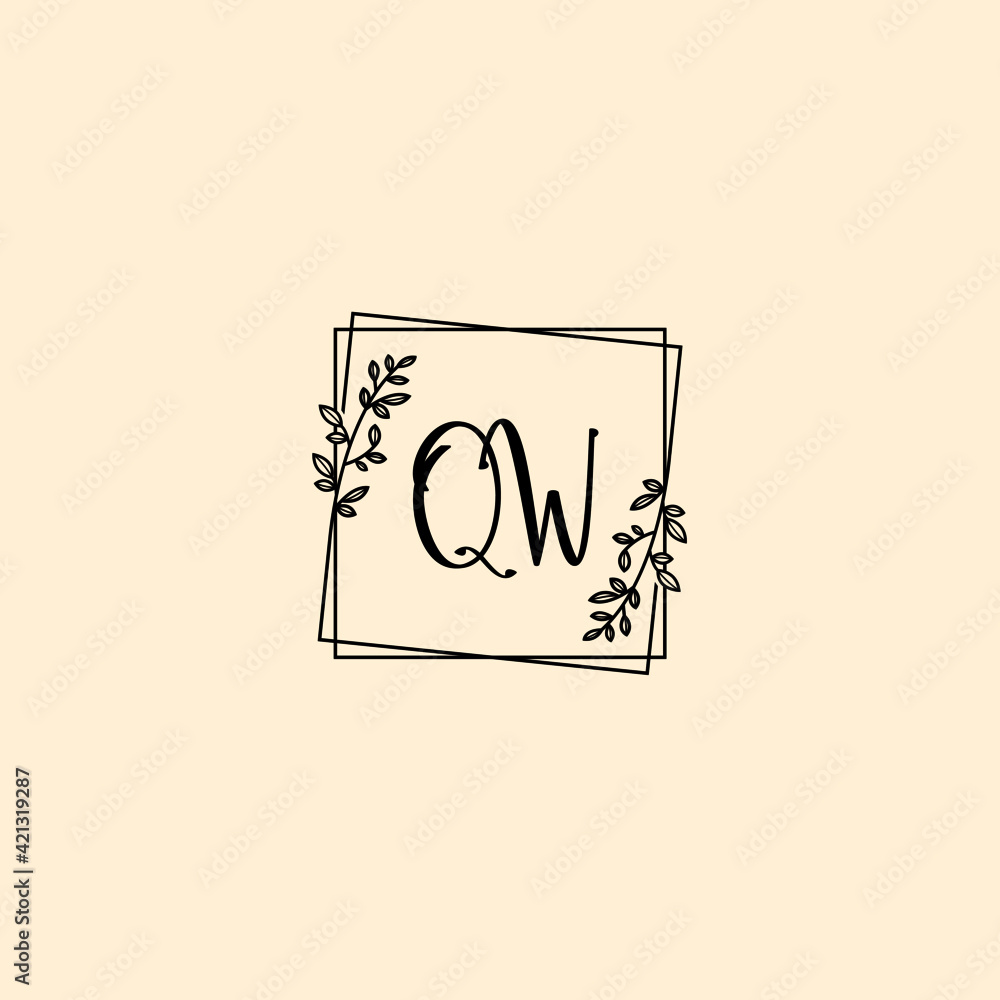 QW initial letters Wedding monogram logos, hand drawn modern minimalistic and frame floral templates QW initial letters Wedding monogram logos, hand drawn modern minimalistic and frame floral templates