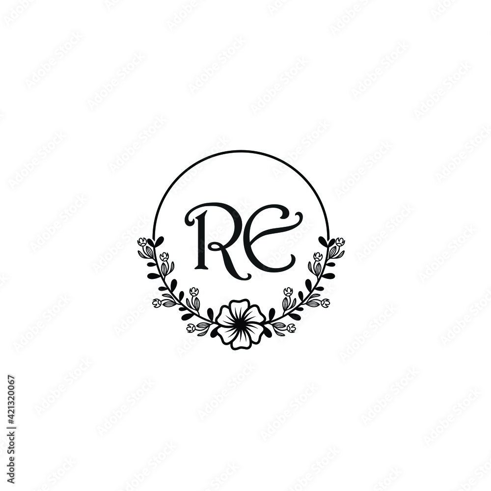 RE initial letters Wedding monogram logos, hand drawn modern minimalistic and frame floral templates RE initial letters Wedding monogram logos, hand drawn modern minimalistic and frame floral templates