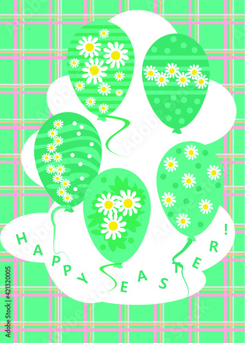 The green balloons are decorated with Easter lilies like Easter eggs. The picture can be a greeting card. Vector illustration
