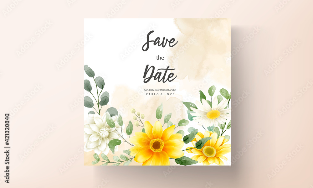 Beautiful watercolor floral wedding invitation card floral design