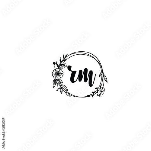 RM initial letters Wedding monogram logos, hand drawn modern minimalistic and frame floral templates