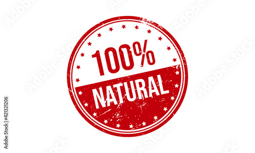 100% Natural Rubber Stamp. 100% Natural Grunge Stamp Seal Vector Illustration