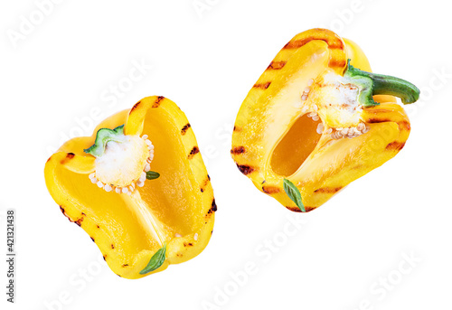 Grilled yellow paprika isolated on white background!