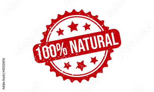 100% Natural Rubber Stamp. 100% Natural Grunge Stamp Seal Vector Illustration