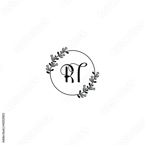 RT initial letters Wedding monogram logos, hand drawn modern minimalistic and frame floral templates