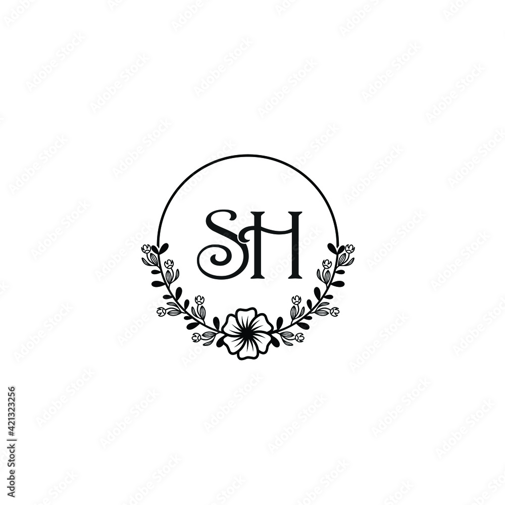 SH initial letters Wedding monogram logos, hand drawn modern minimalistic and frame floral templates SH initial letters Wedding monogram logos, hand drawn modern minimalistic and frame floral templates