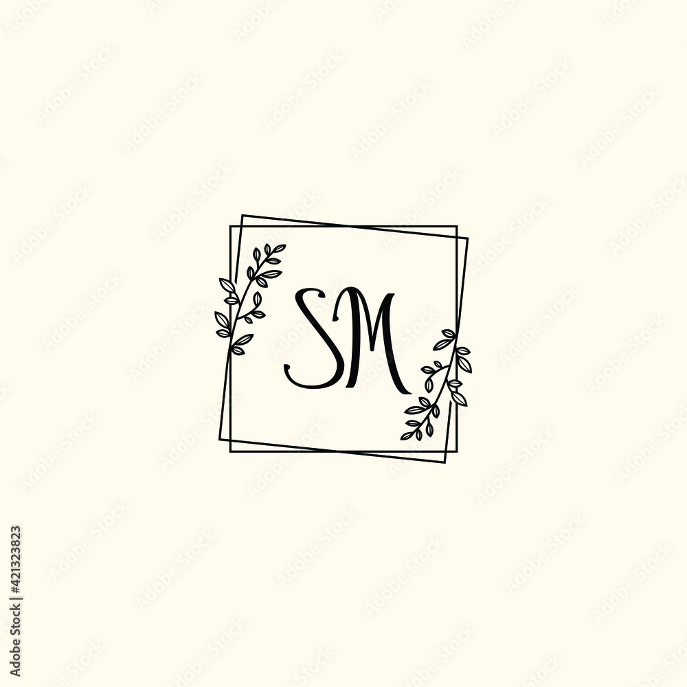 SM initial letters Wedding monogram logos, hand drawn modern minimalistic and frame floral templates SM initial letters Wedding monogram logos, hand drawn modern minimalistic and frame floral templates