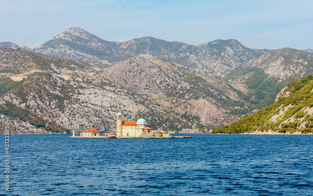 Madonna of the Reef or Our Lady of the Rock. Island in the Bay of Kotor. Montenegro. Perast