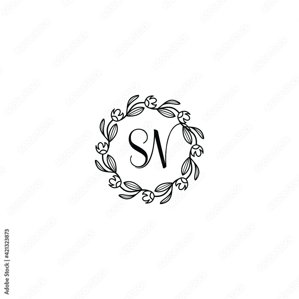 SN initial letters Wedding monogram logos, hand drawn modern minimalistic and frame floral templates SN initial letters Wedding monogram logos, hand drawn modern minimalistic and frame floral templates