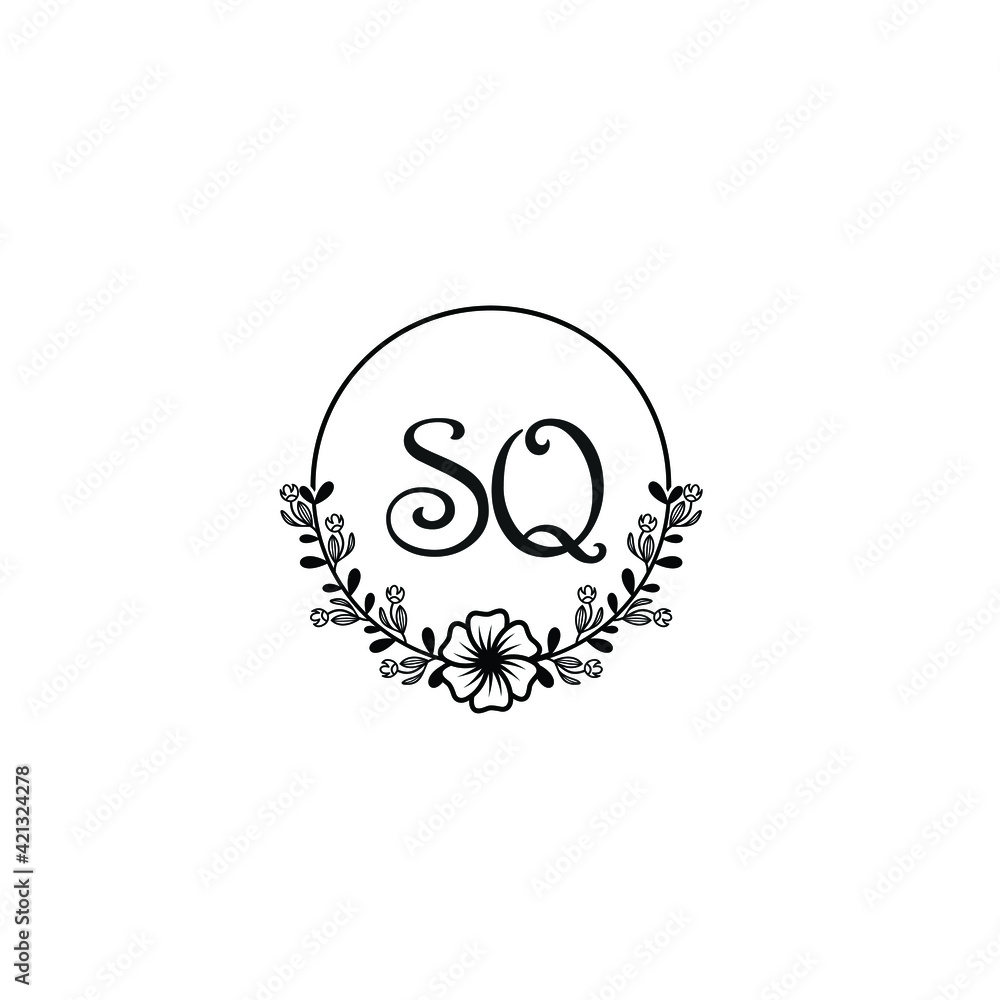 SQ initial letters Wedding monogram logos, hand drawn modern minimalistic and frame floral templates SQ initial letters Wedding monogram logos, hand drawn modern minimalistic and frame floral templates