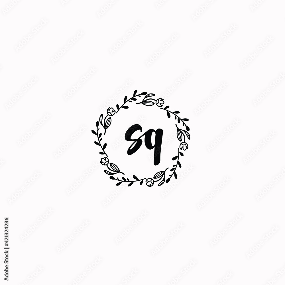 SQ initial letters Wedding monogram logos, hand drawn modern minimalistic and frame floral templates SQ initial letters Wedding monogram logos, hand drawn modern minimalistic and frame floral templates