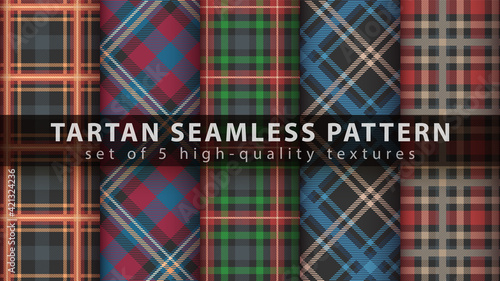 Set classic tartan seamless pattern. 