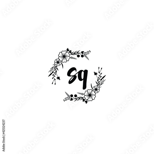SQ initial letters Wedding monogram logos, hand drawn modern minimalistic and frame floral templates