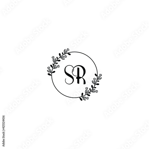 SR initial letters Wedding monogram logos, hand drawn modern minimalistic and frame floral templates