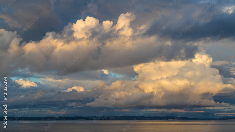 USA, Washington State, Port Townsend. Sunset over Admiralty Inlet.