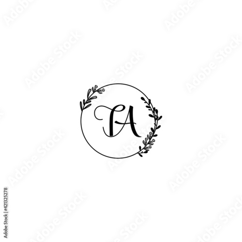 TA initial letters Wedding monogram logos, hand drawn modern minimalistic and frame floral templates