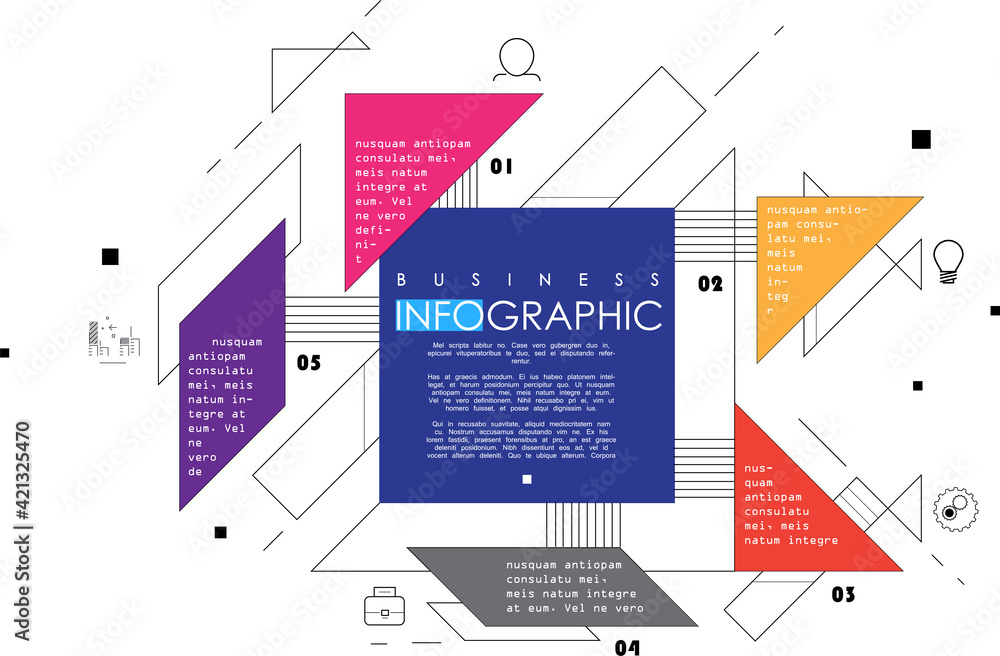 Fototapeta premium Modern abstract geometric background with various rounded linear shapes. Vector illustration of dynamic composition.