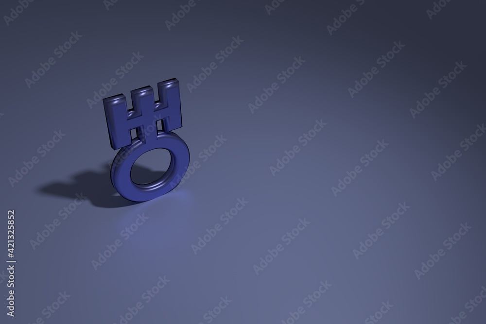Astrology symbol. 3D rendering. Astrological symbol of the planet Uranus. Blue shining symbol of Uranus with shadow on a light blue dark background. Astrology symbol. 3D rendering. Astrological symbol of the planet Uranus. Blue shining symbol of Uranus with shadow on a light blue dark background.