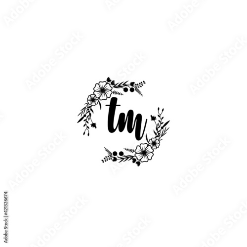 TM initial letters Wedding monogram logos, hand drawn modern minimalistic and frame floral templates