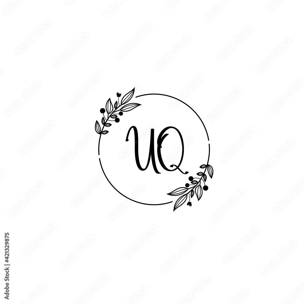 UQ initial letters Wedding monogram logos, hand drawn modern minimalistic and frame floral templates