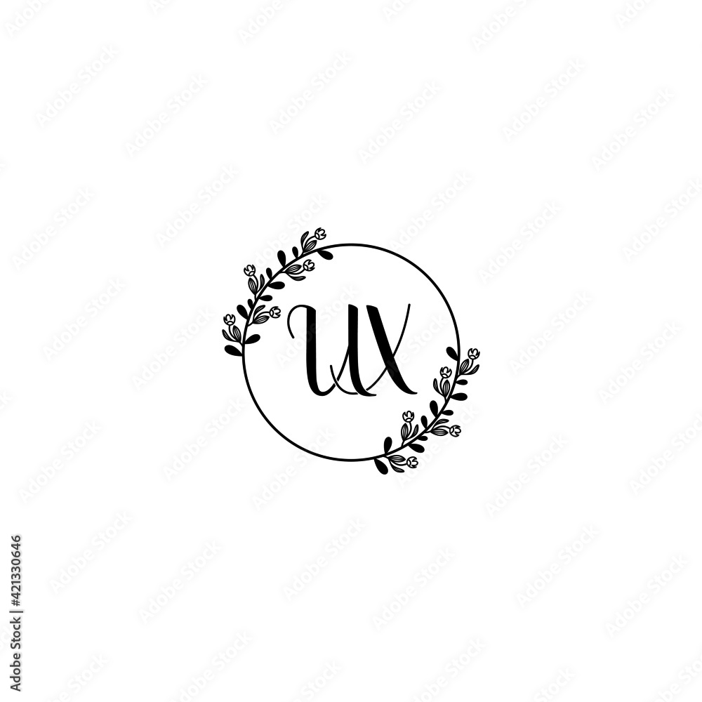 UX initial letters Wedding monogram logos, hand drawn modern minimalistic and frame floral templates UX initial letters Wedding monogram logos, hand drawn modern minimalistic and frame floral templates