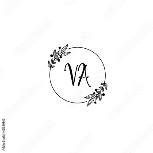 VA initial letters Wedding monogram logos, hand drawn modern minimalistic and frame floral templates