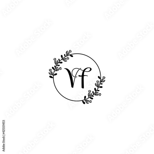 VF initial letters Wedding monogram logos, hand drawn modern minimalistic and frame floral templates