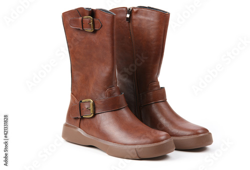 brown leather boots isolated