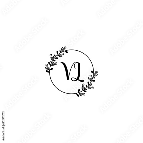 VL initial letters Wedding monogram logos, hand drawn modern minimalistic and frame floral templates